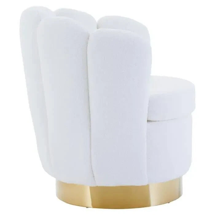 Off White Shell Accent Chair Teddy Fabric Gold Base Modern Lounge Seat