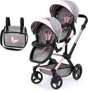 Double Dolls Pram Twin Pushchair Adjustable Handle Reversible Seats