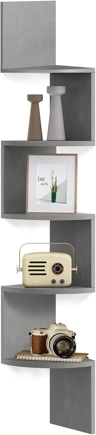 5 Tier Corner Wall Shelf Dove Grey Floating Zigzag Display Unit 126cm