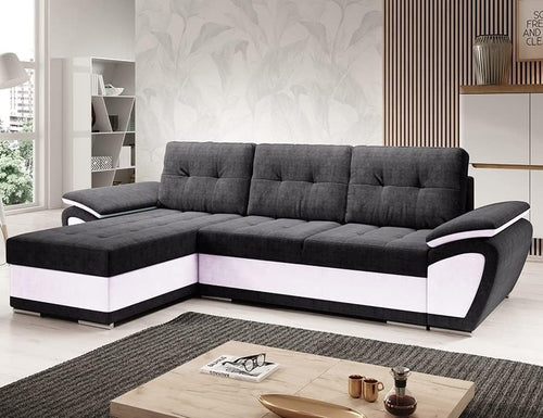 Black & White L-Shape Sofa Bed with Storage – Space-Saving Corner Couch