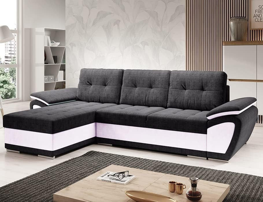 Black & White L-Shape Sofa Bed with Storage – Space-Saving Corner Couch