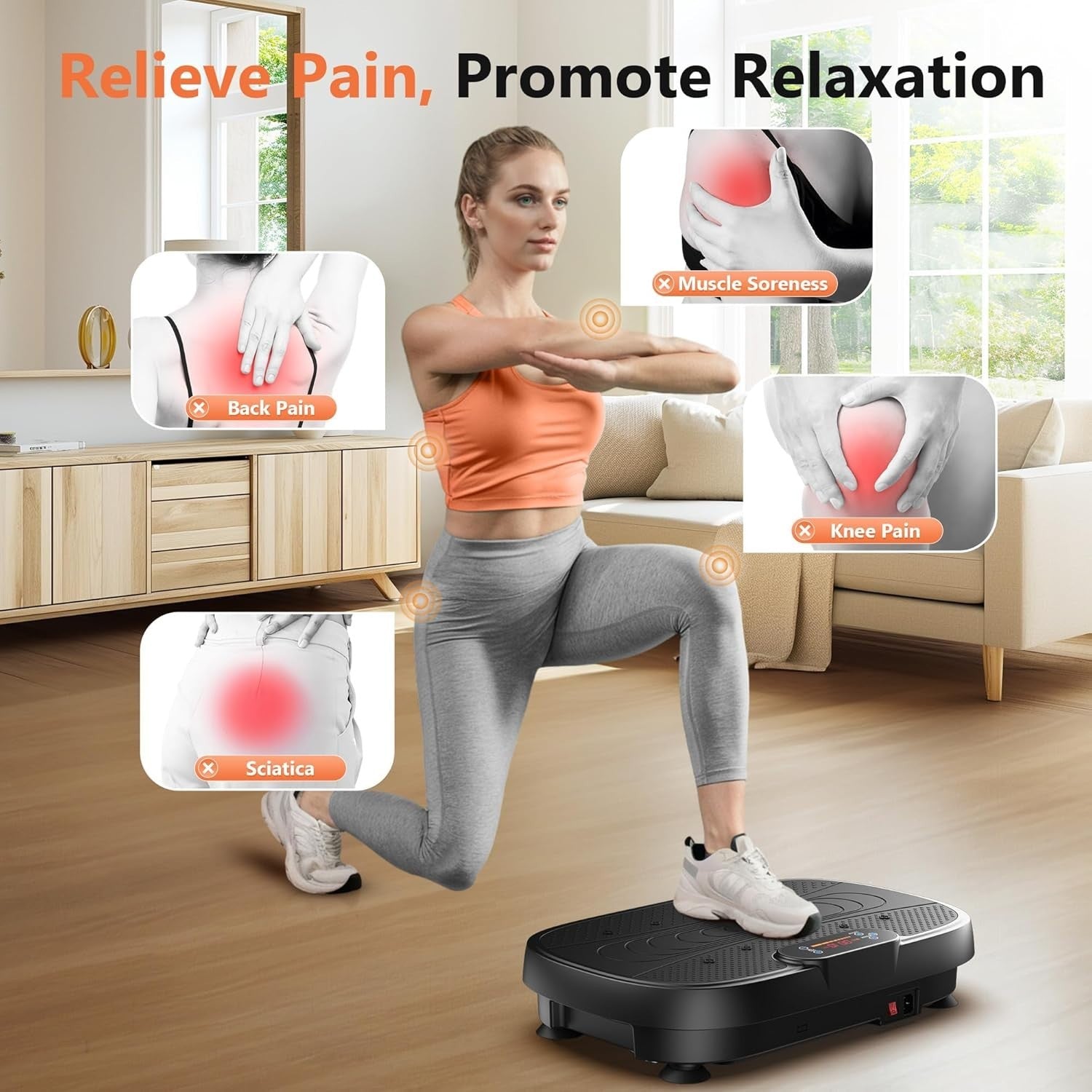 Black Whole Body Vibration Plate Fitness Machine 120 Speeds Home Therapy