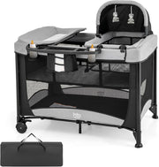 5in1 Travel Cot Baby Bedside Crib Bassinet w/ Mattress Folding Playard Black