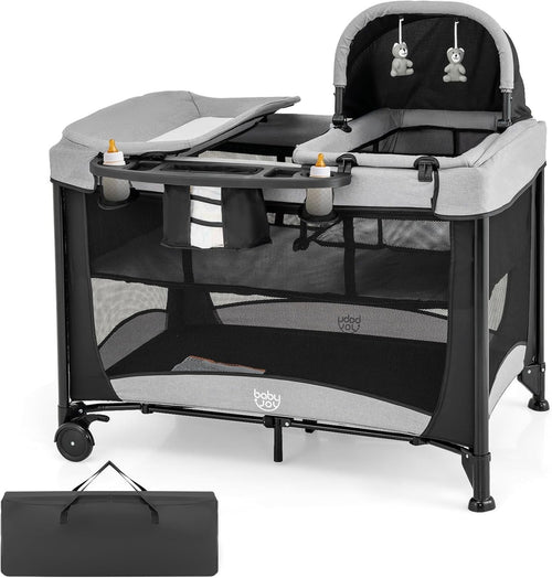 5in1 Travel Cot Baby Bedside Crib Bassinet w/ Mattress Folding Playard Black