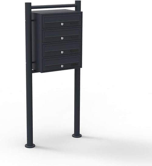 4 Door Black Letterbox System Outdoor Postbox Pillar Secure Mail Storage