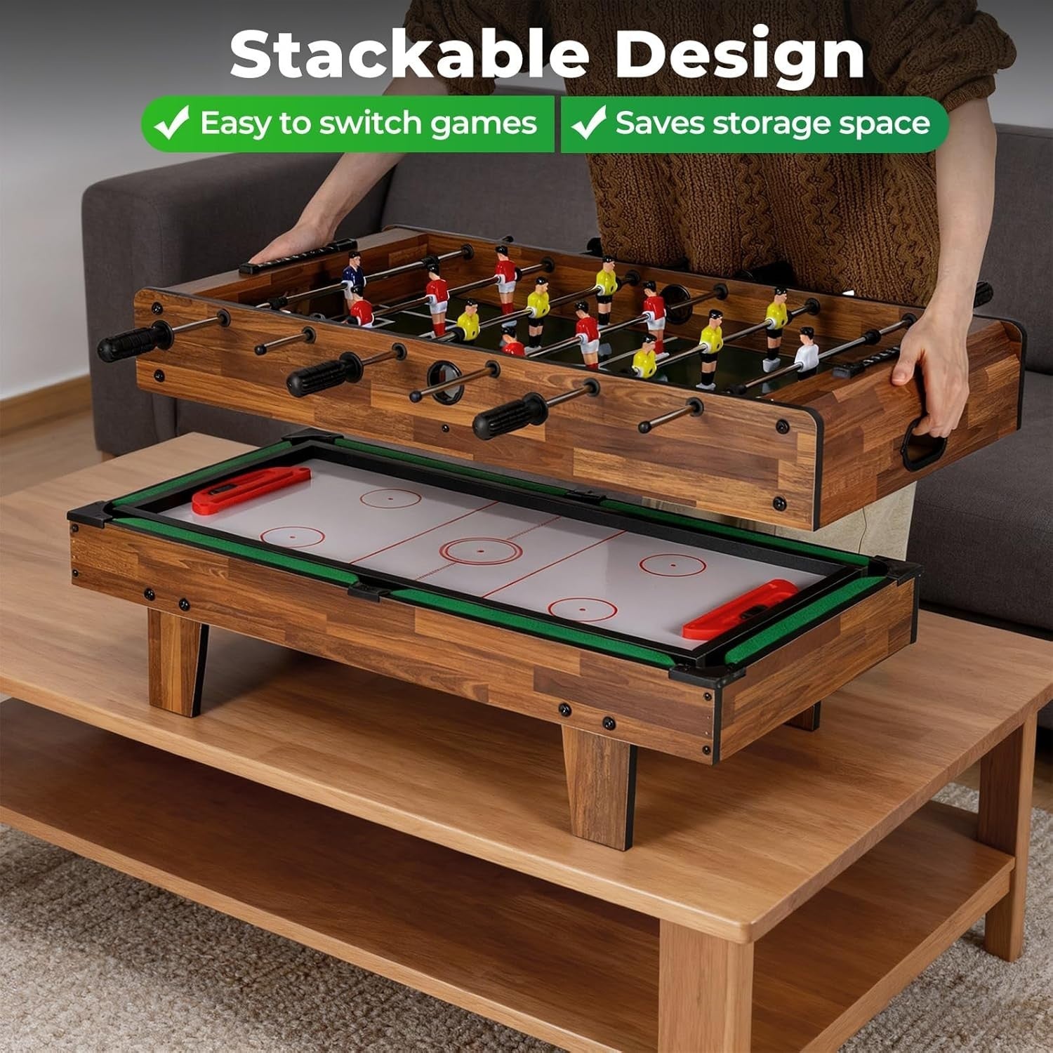 Wooden 4 in 1 Games Table Football Air Hockey Pool Table Tennis