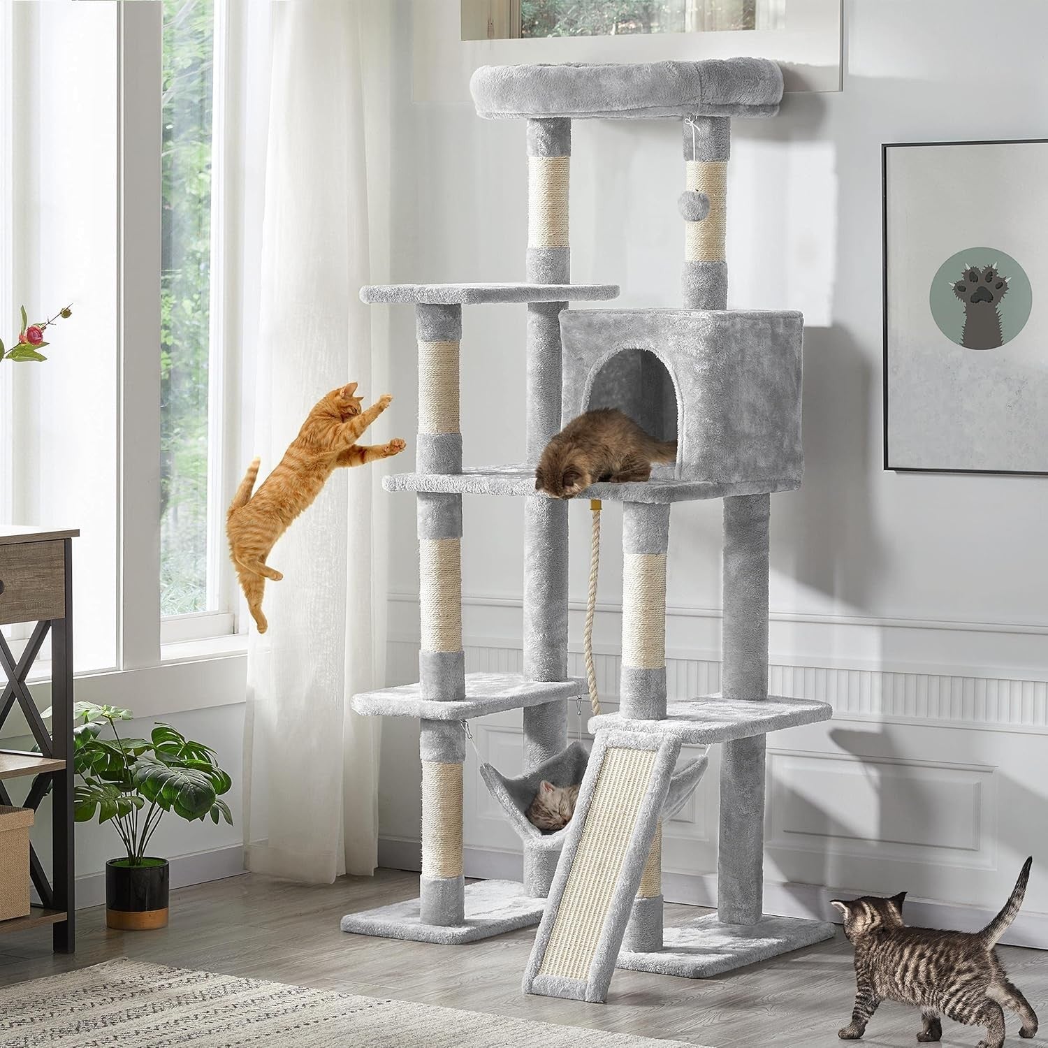 Large Cat Tree 159cm Tall Multi Level Tower With Hammock Scratching Posts