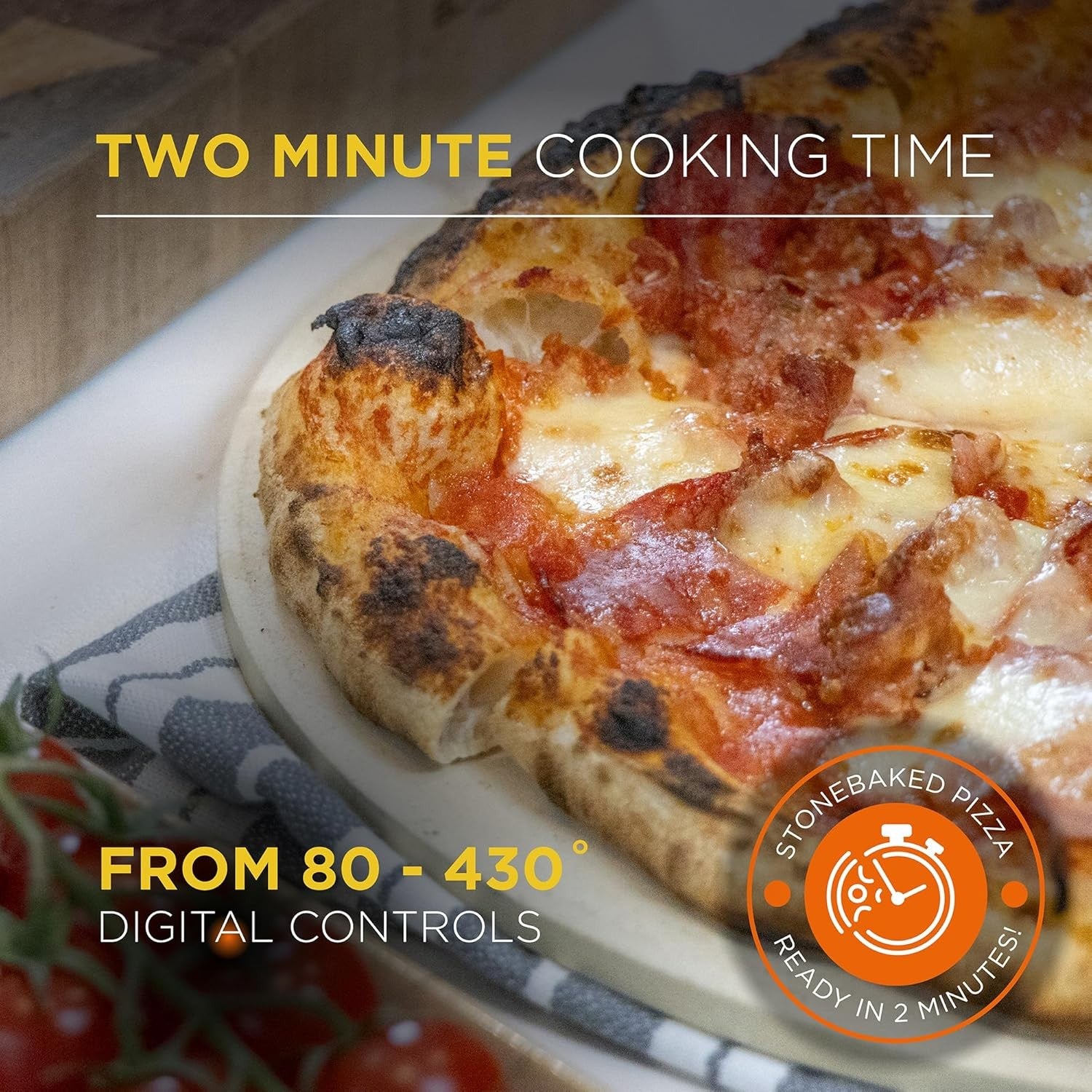 Electric Pizza Oven 2200W | 430°C Max Heat, 8 Cooking Modes, 12” Stone Grill