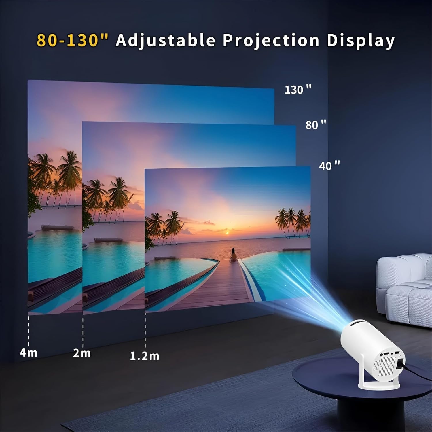 4K Smart Mini Projector 1080P Android WiFi 6 Bluetooth 180° Portable