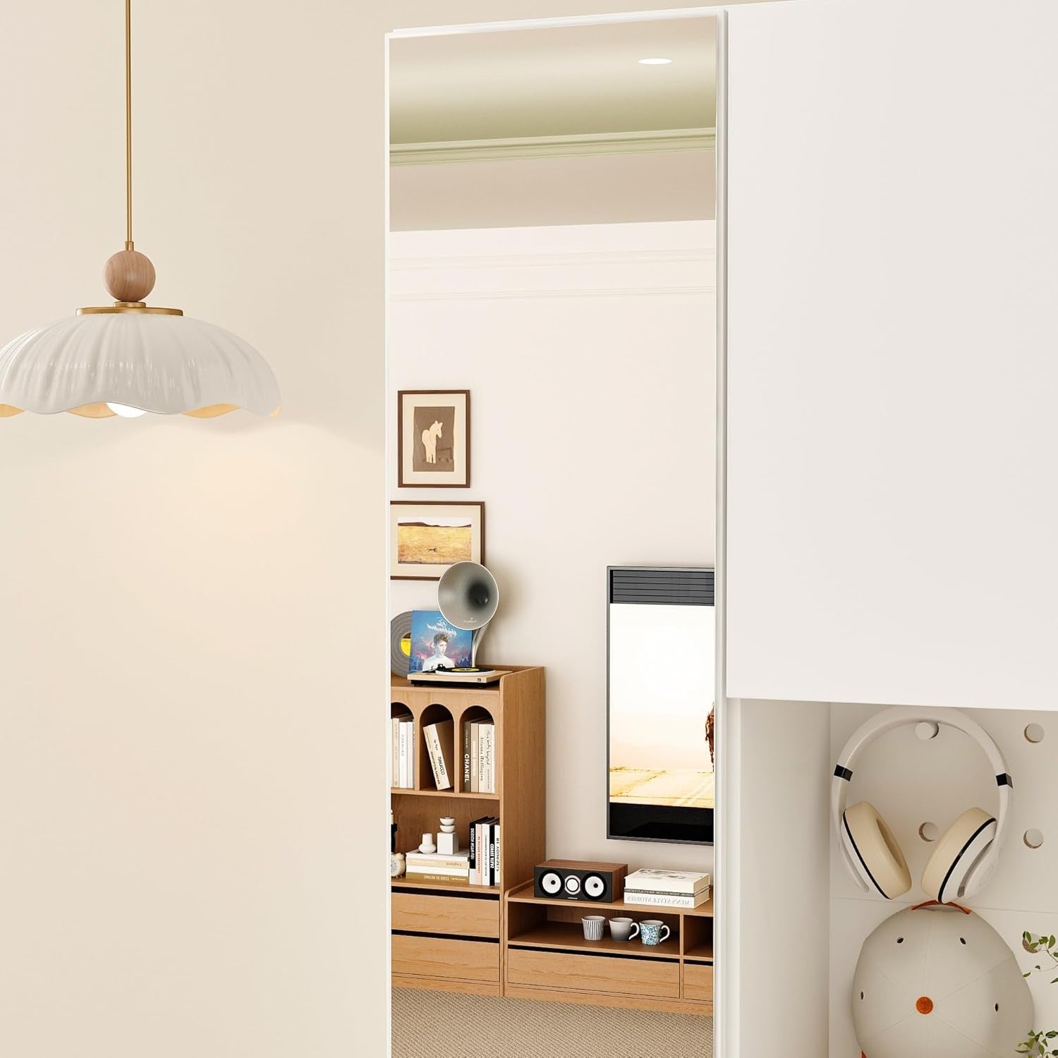 Tall White Shoe Cabinet with Full-Length Mirrors & Pegboard Storage Rack