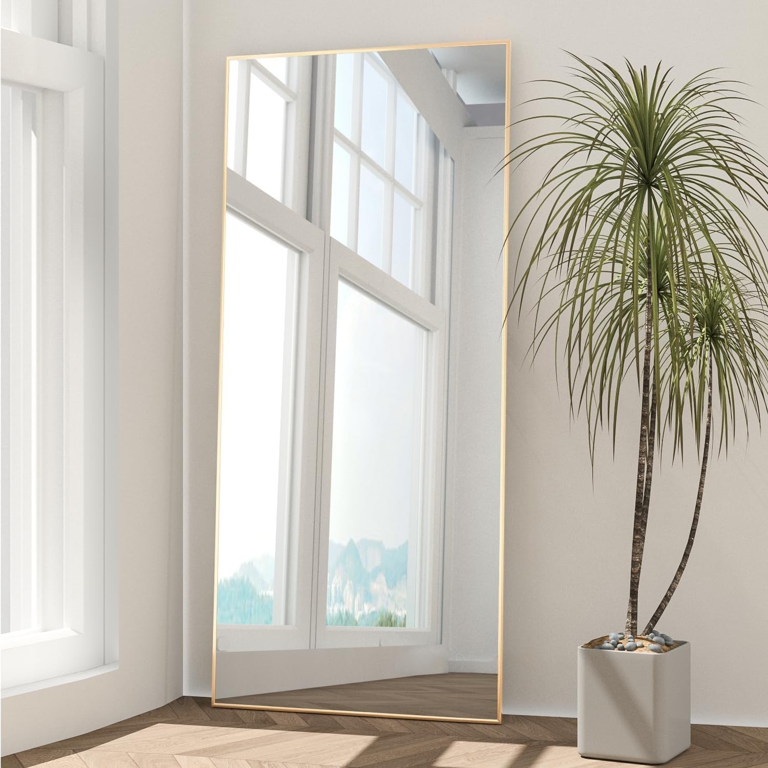 Full Length Floor Mirror 165x60cm Gold Frame, Lean or Hang, Crystal Clear