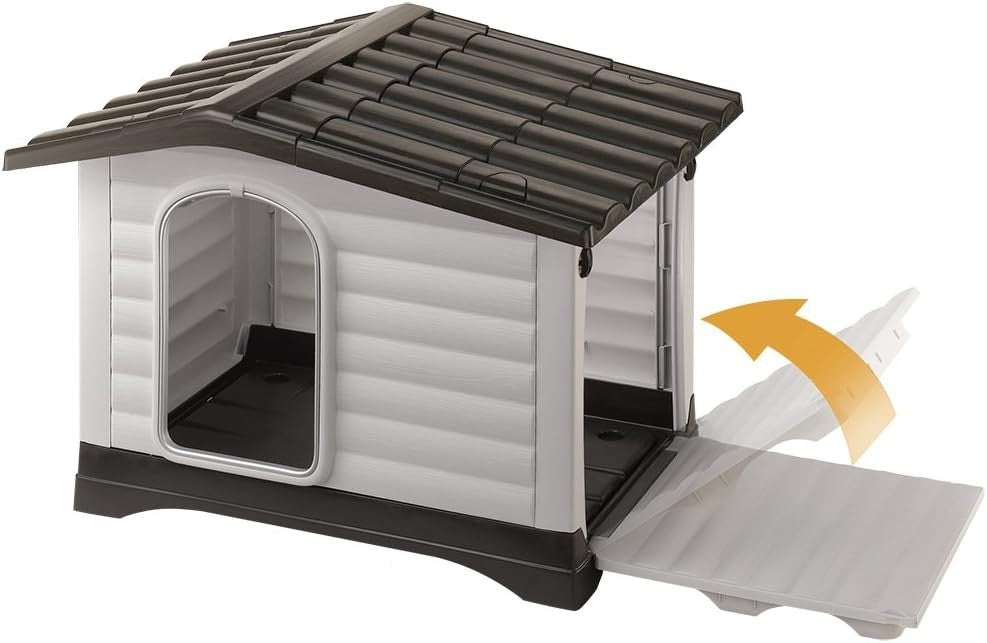 Large Outdoor Dog House with Opening Roof, Drainage & Chew-Proof Aluminum Door