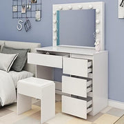 Hollywood Vanity Dressing Table with LED Bulb Mirror & Stool, 5 Drawers
