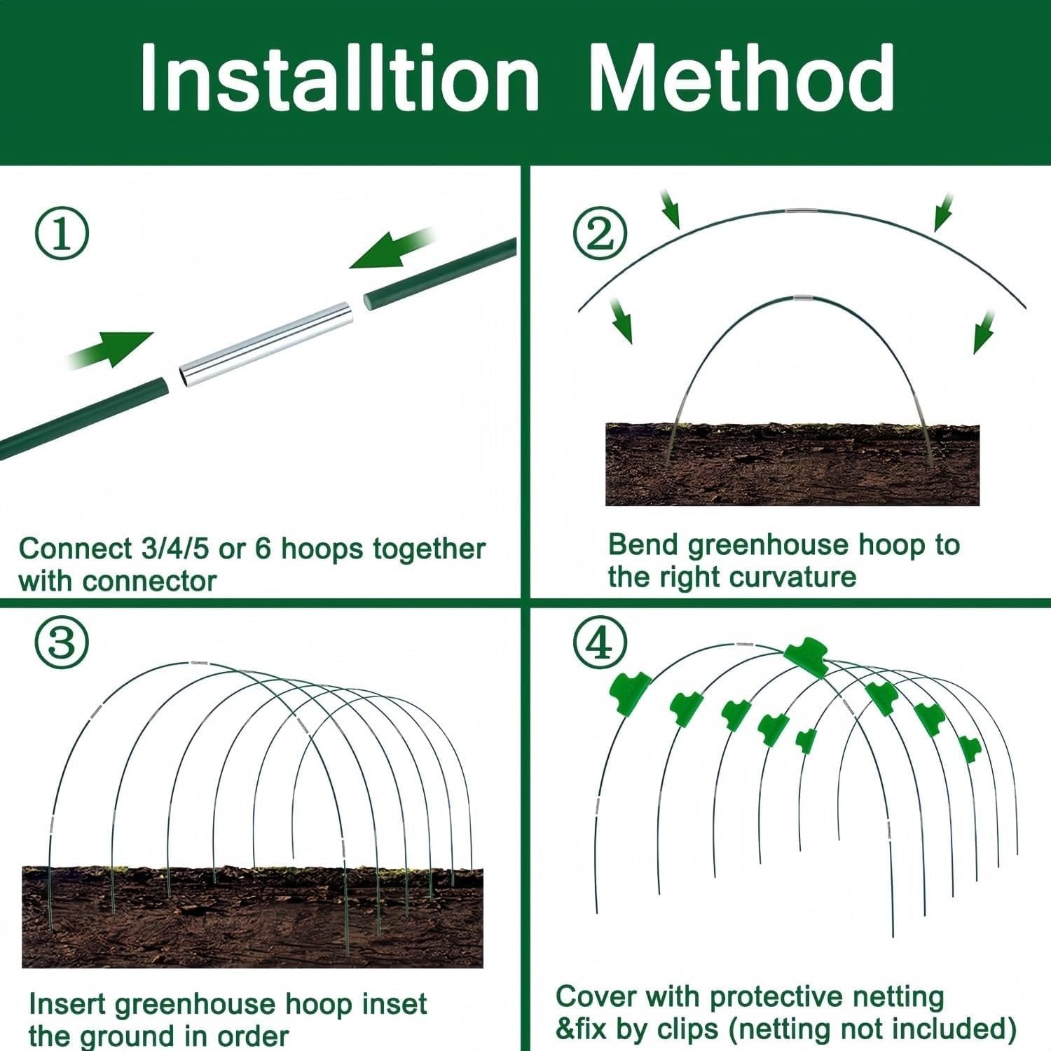 6pcs Adjustable Garden Hoop Frame Set for Raised Beds & Grow Tunnels 115×85cm