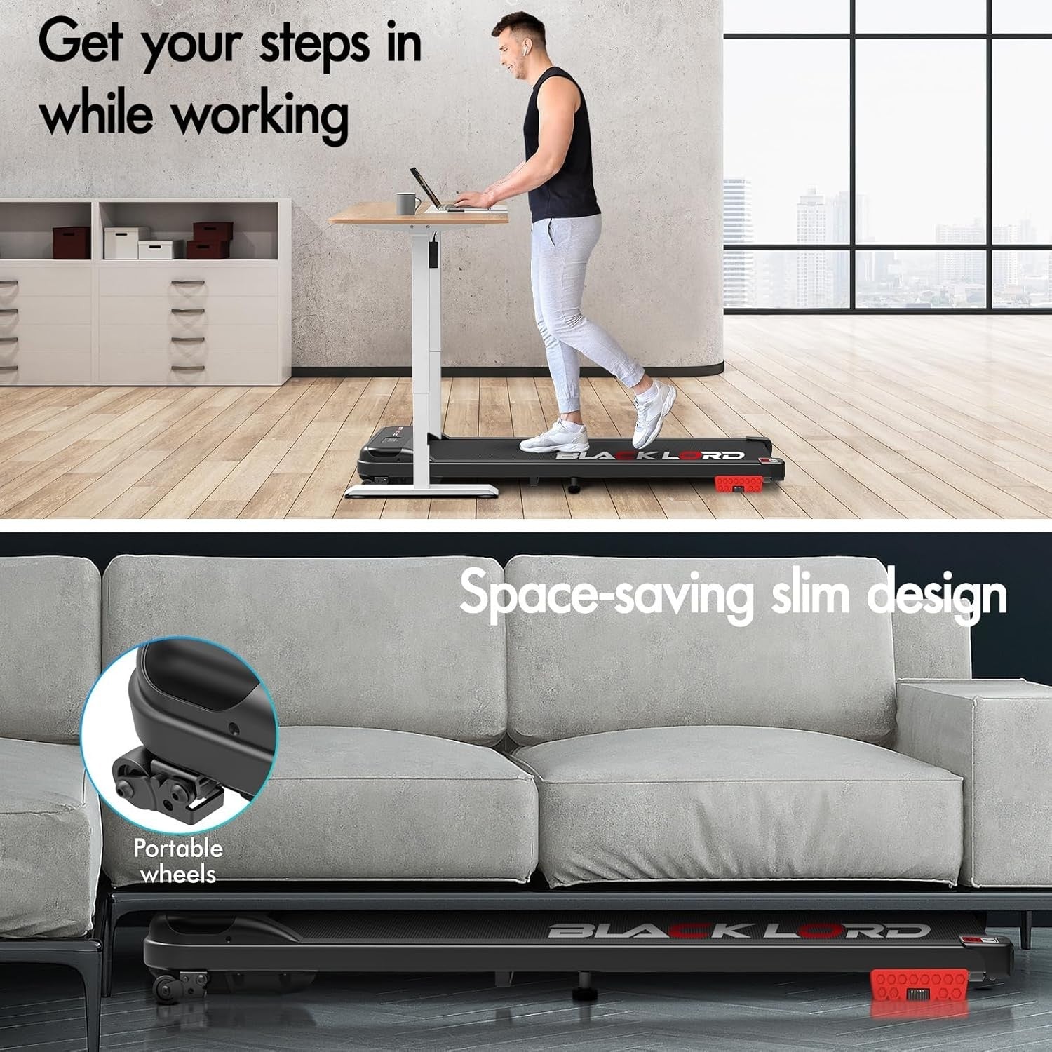 9% Incline Under Desk Treadmill 3.2HP Foldable Running Machine