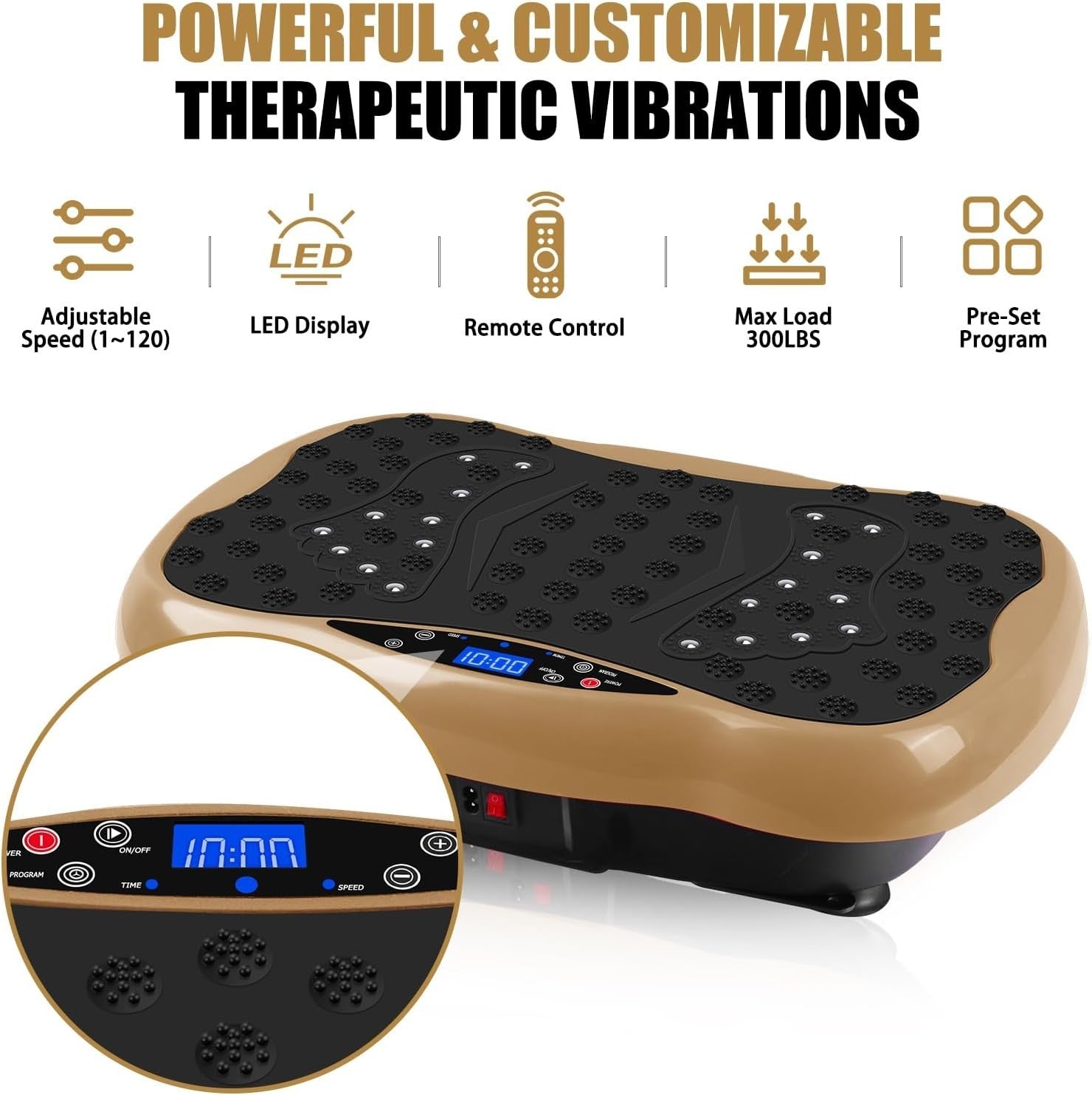 Gold Vibration Plate Exercise Machine Weight Loss Lymphatic Drainage 120 Speeds