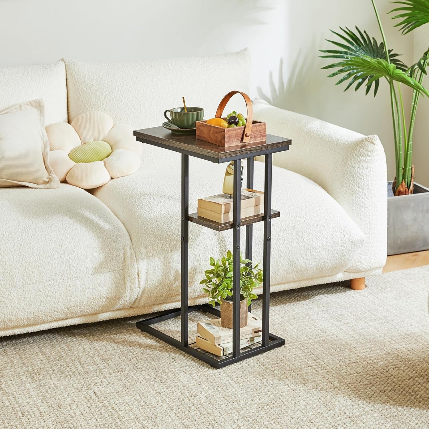 C-Shaped Side Table with Marble Top – Compact, Sturdy, Easy Access Desk