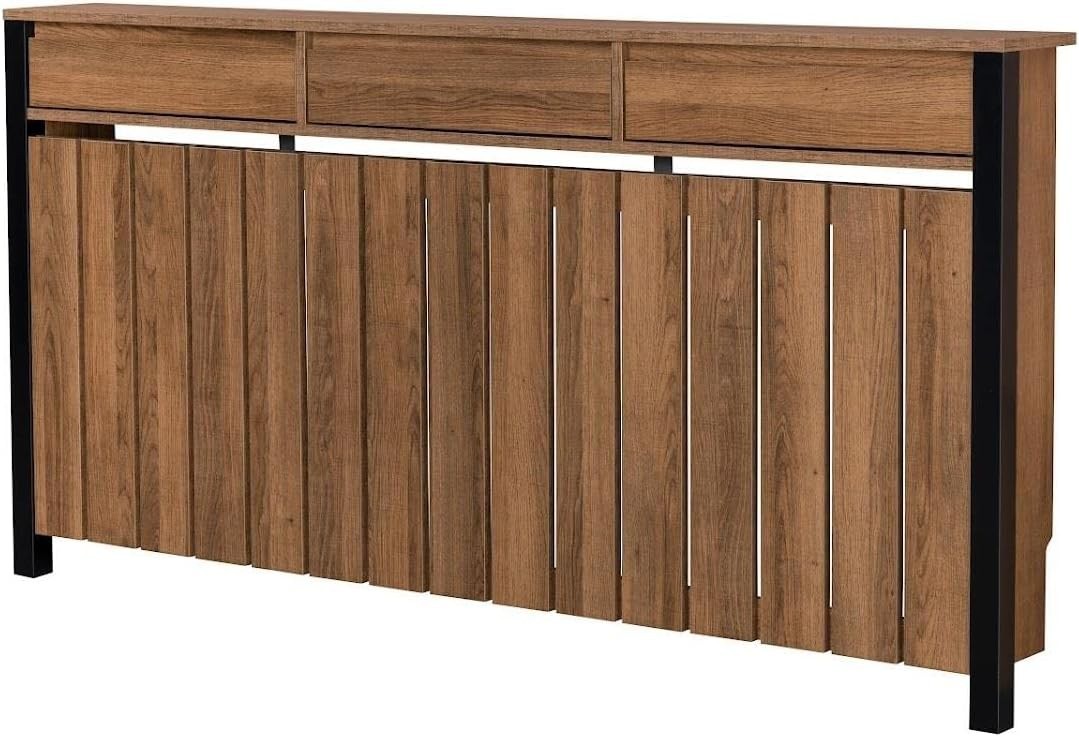Black & Wood Radiator Cover Cabinet with Drawers Modern MDF Storage, Large