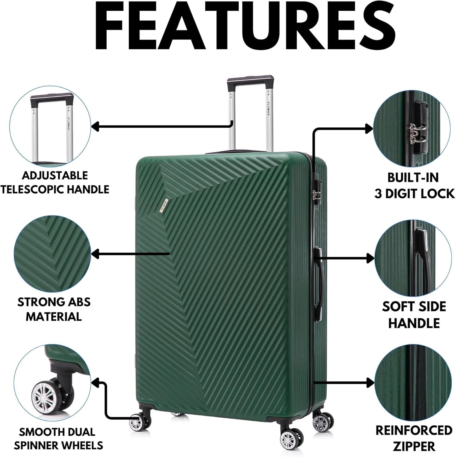 Medium Check-In Suitcase ABS Hard Shell 4 Wheel Spinner 67L Lockable