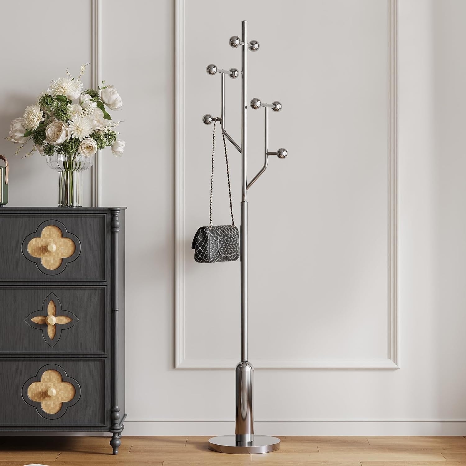Luxury Stainless Steel Coat Rack 180cm Marble Base Modern Freestanding Stand