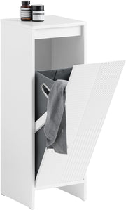 Slim Bathroom Storage Cabinet with Laundry Basket Flip-Door White 30×30×87cm