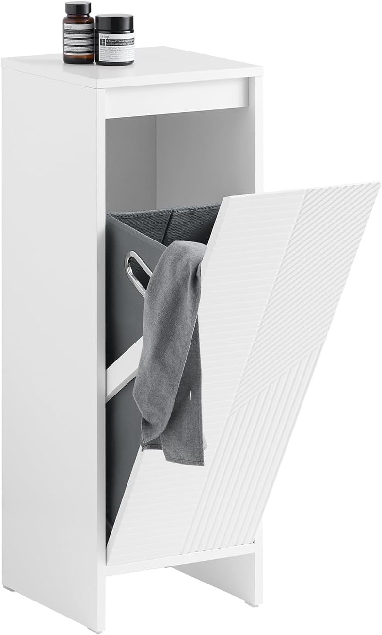 Slim Bathroom Storage Cabinet with Laundry Basket Flip-Door White 30×30×87cm