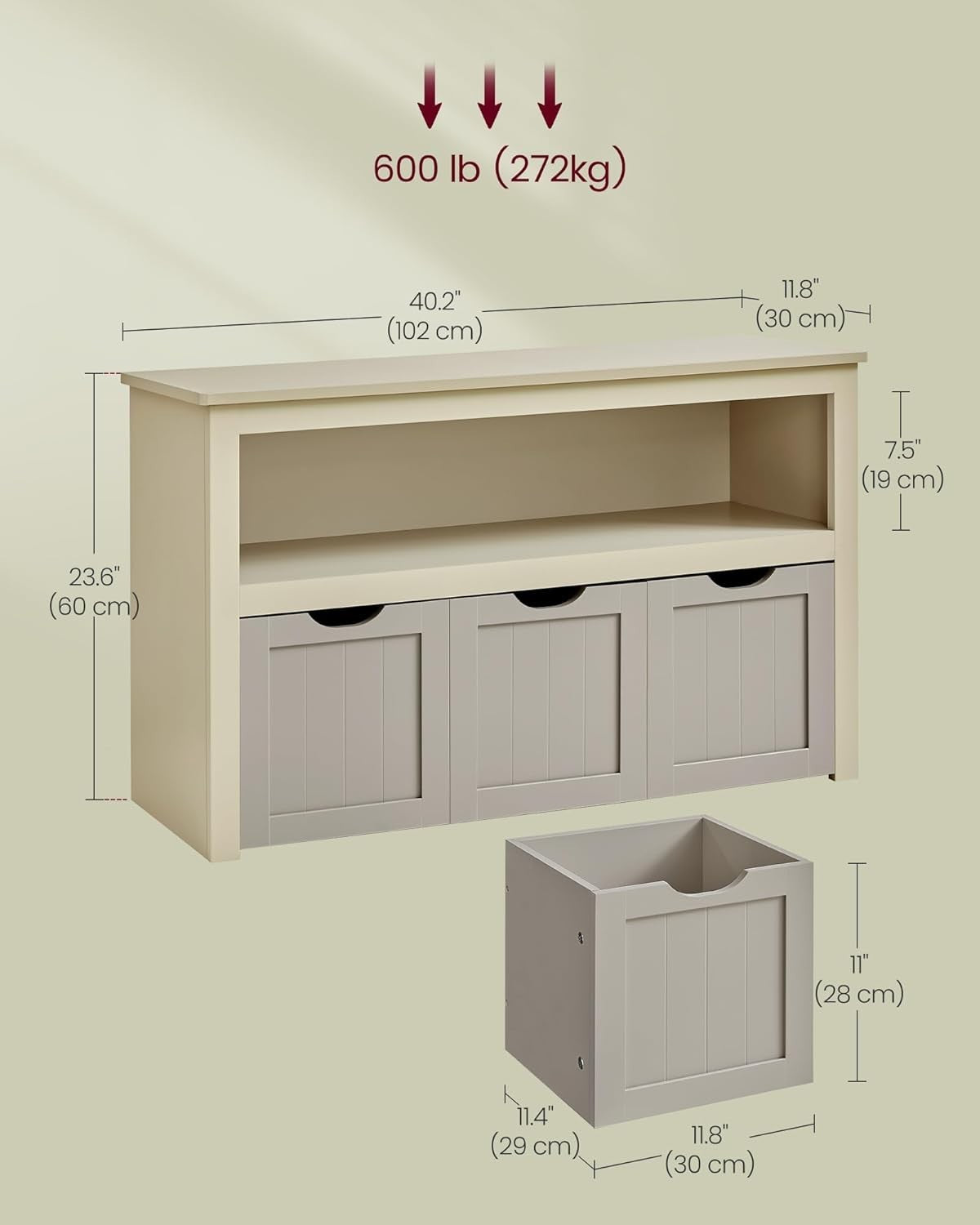 Kids Toy Storage Cabinet with Wheels 3 Drawer Organiser Sand Beige 102x30x60cm