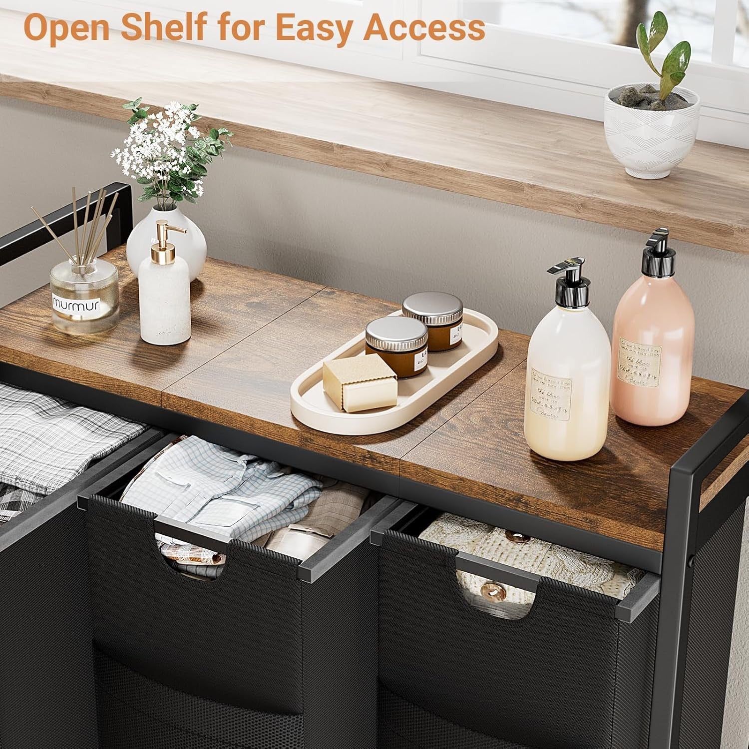 142L Laundry Sorter with 3 Pull-Out Bags & Shelf Large Freestanding Organizer