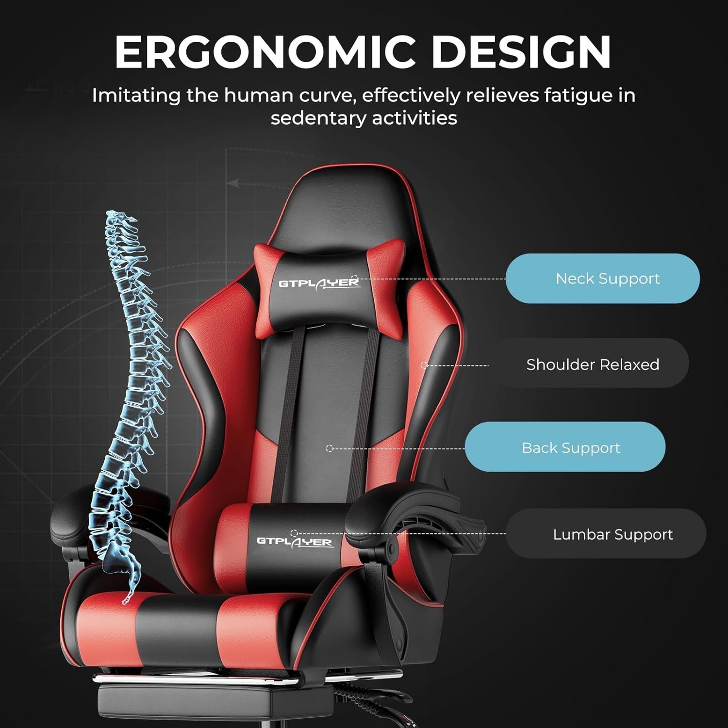 Ergonomic Gaming Chair with Footrest Massage Reclining Red PC Seat