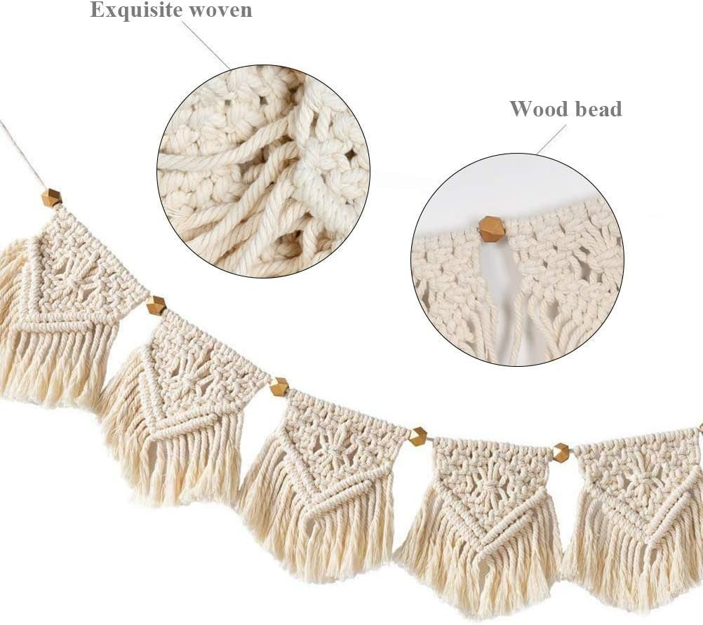 Boho Macrame Wall Hanging Garland 3m Cotton Triangle Flags