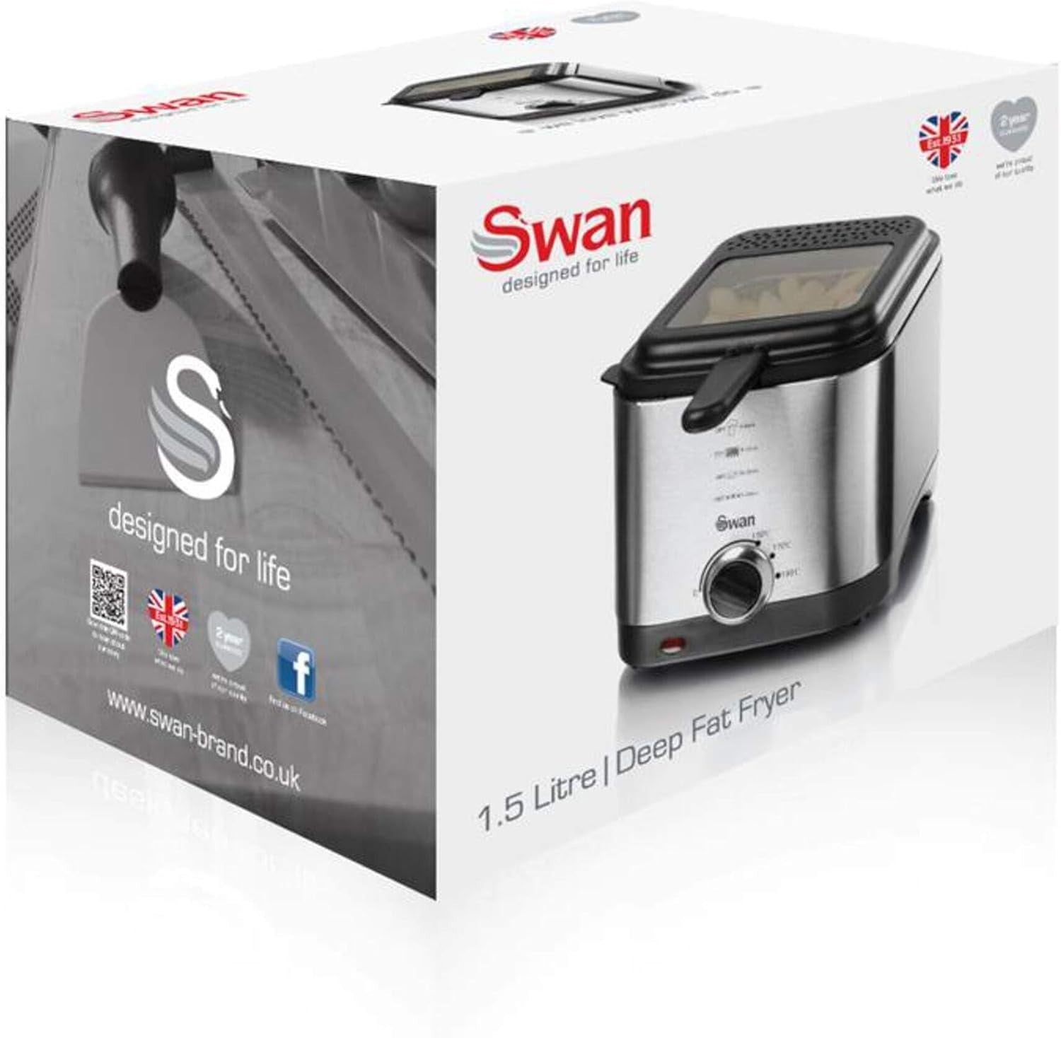 1.5L Deep Fat Fryer Stainless Steel 900W Adjustable Temp Viewing Window