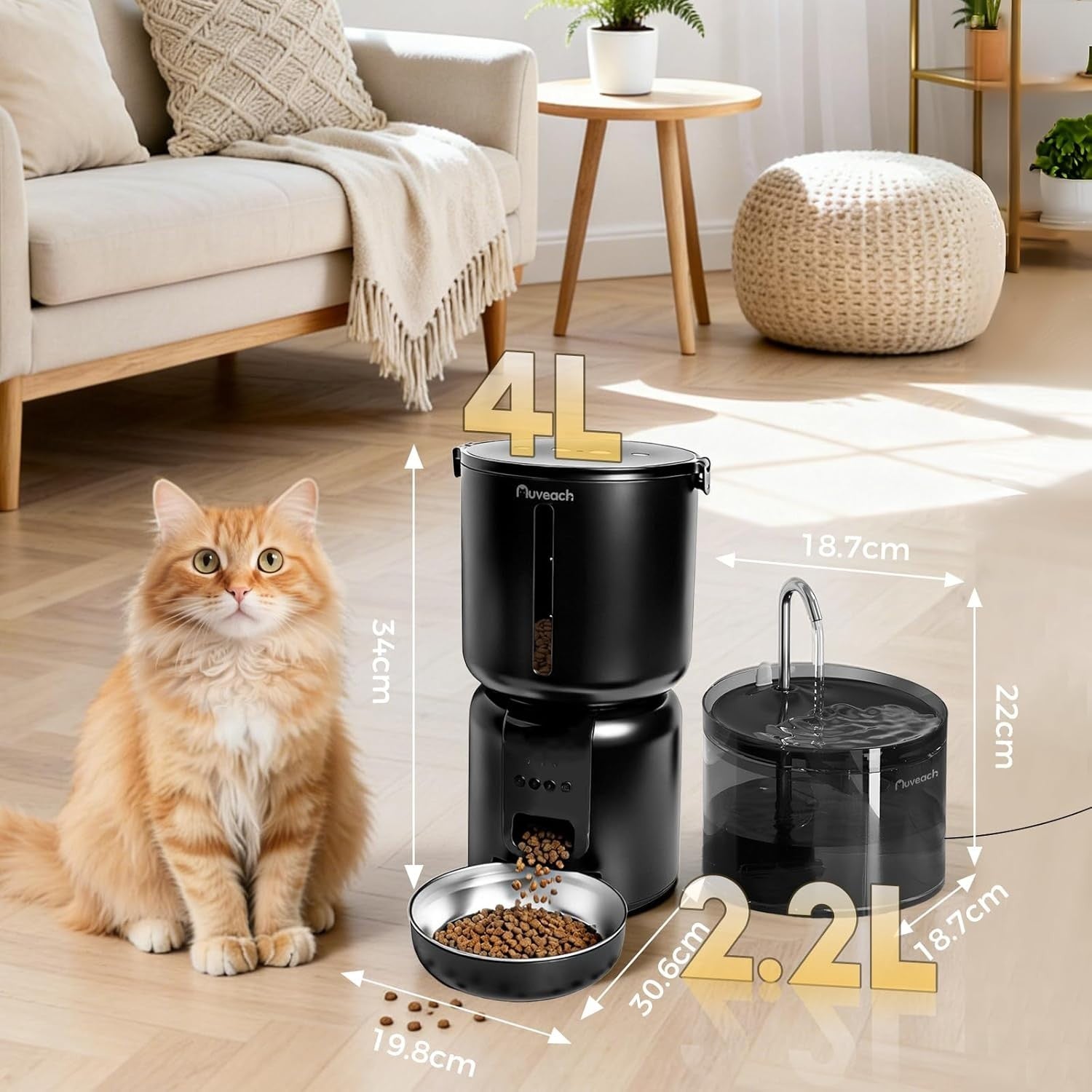 Smart Cat Feeder & Water Fountain WiFi App Control 4L Auto Feeding