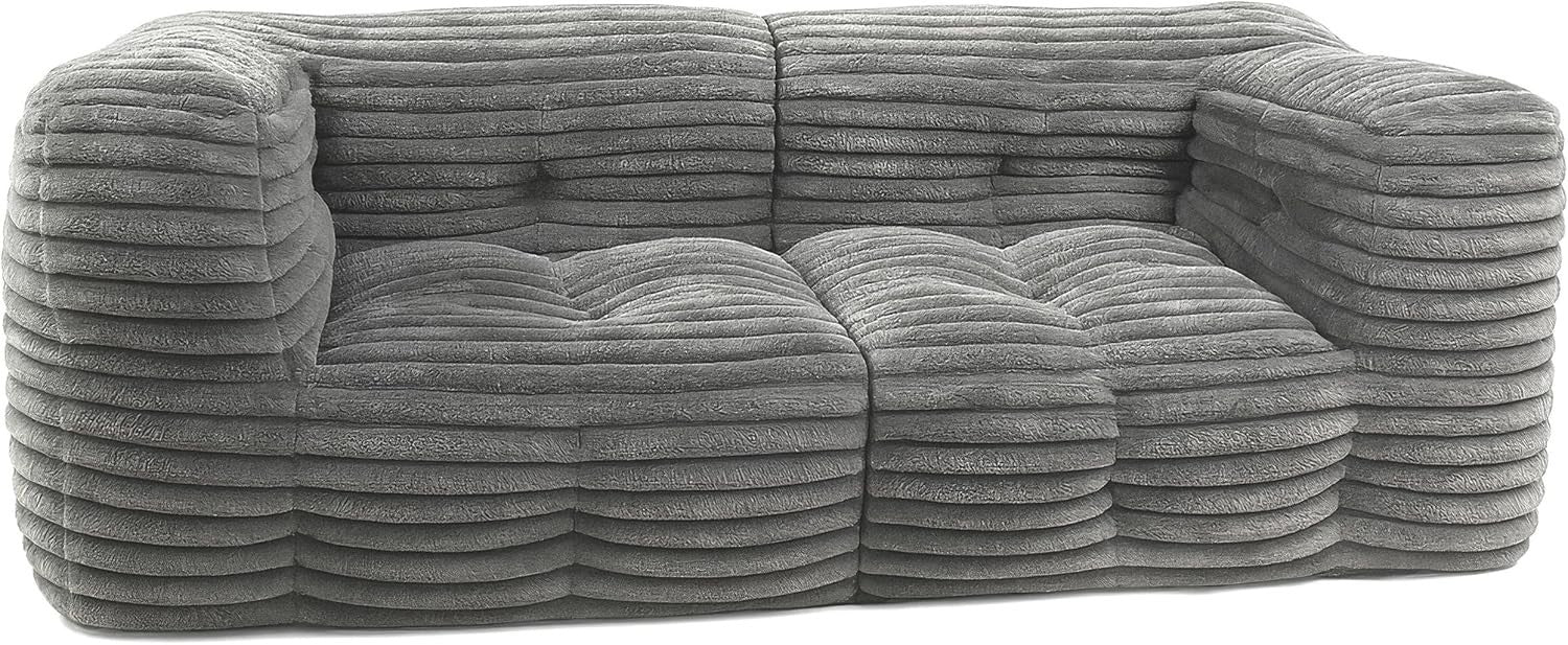 3 Seater Faux Fur Sofa Bed Grey | Modular Ribbed Lounge Couch Convertible