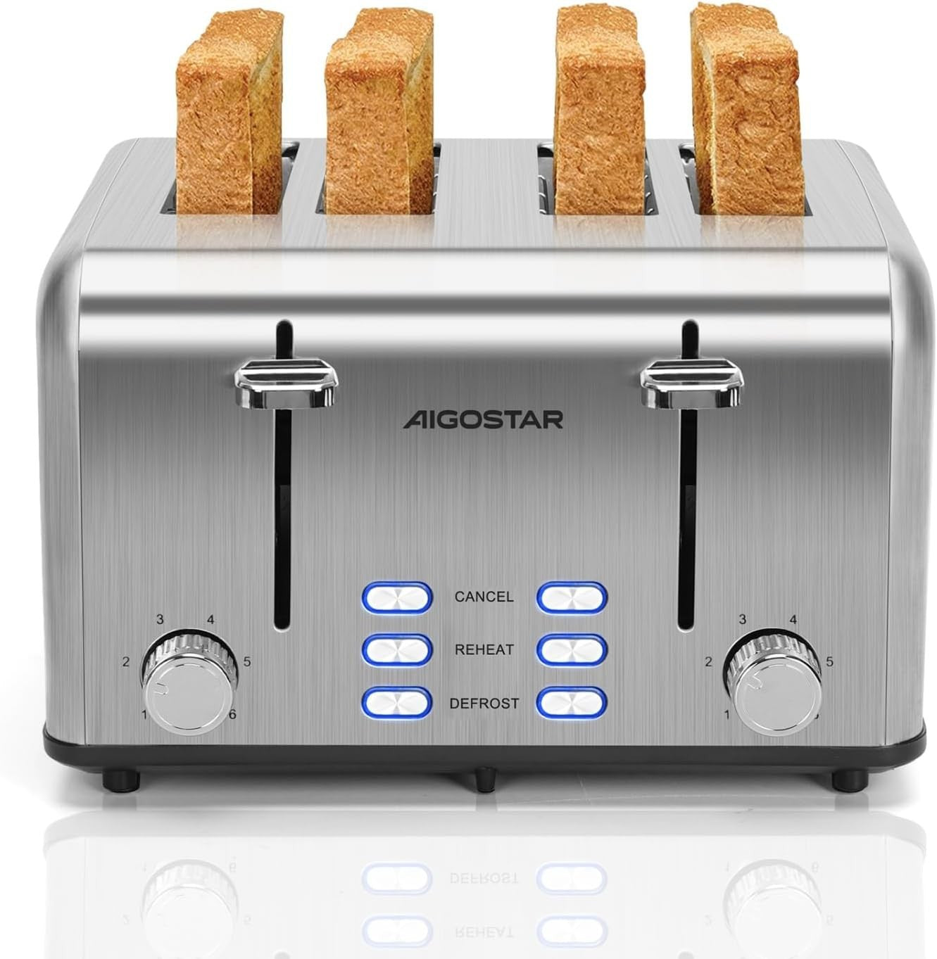4-Slice Stainless Steel Toaster Extra-Wide Slots High Lift Defrost Reheat