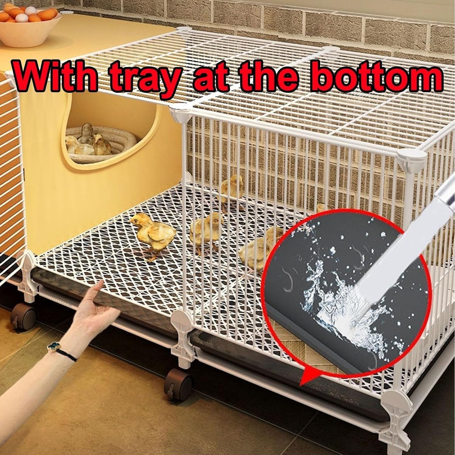 Mobile Chicken Coop with Wheels Iron Mesh Run Tray
