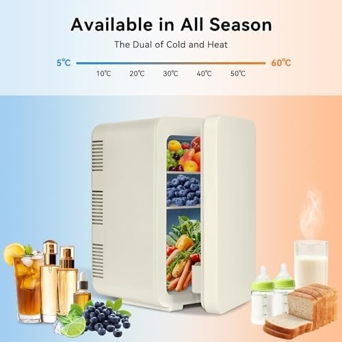 Portable Mini Fridge Cooler Warmer 10L Compact Beige AC/DC Home Car Use