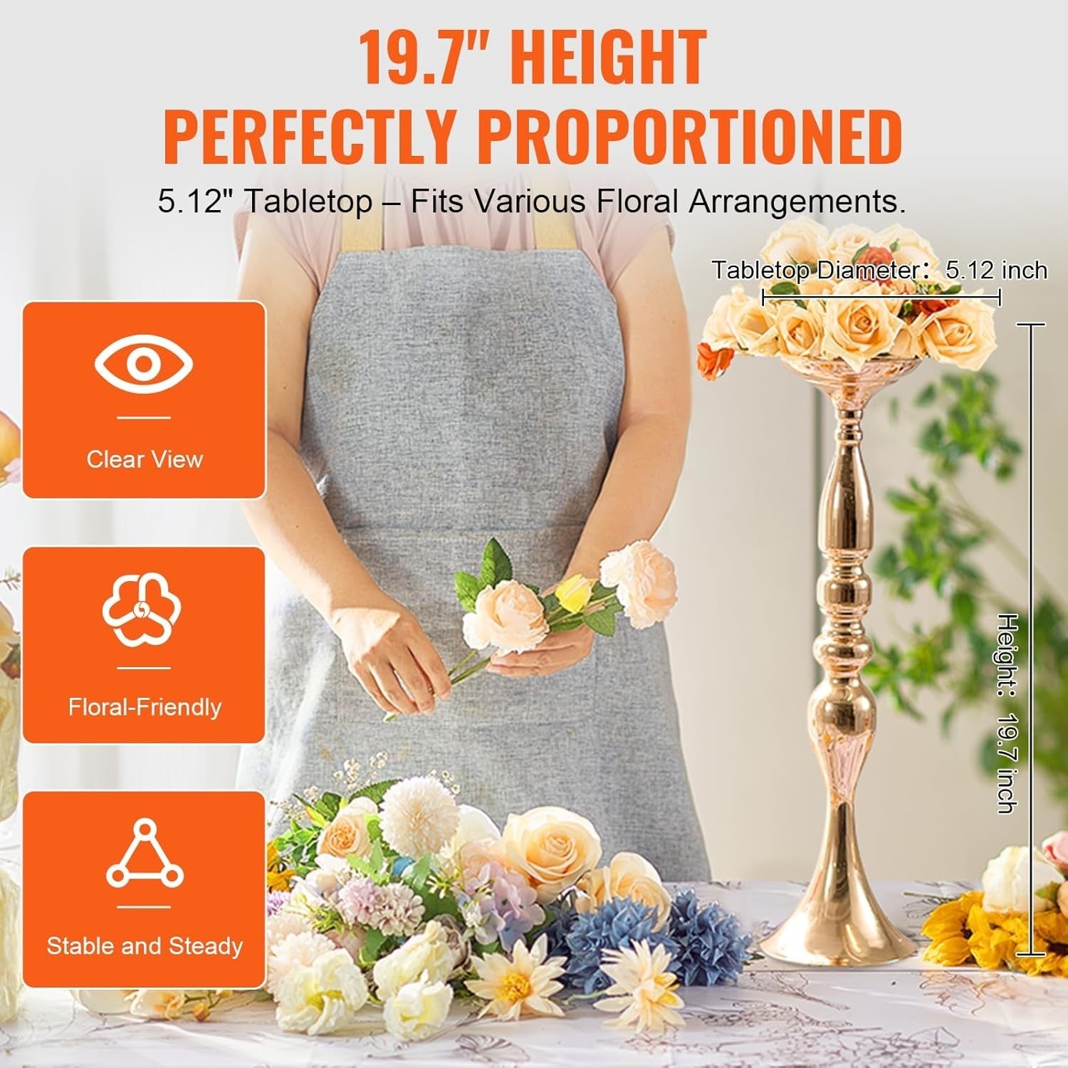 Gold Wedding Flower Stand 50cm Tall Metal Centerpiece Vase Event Decor