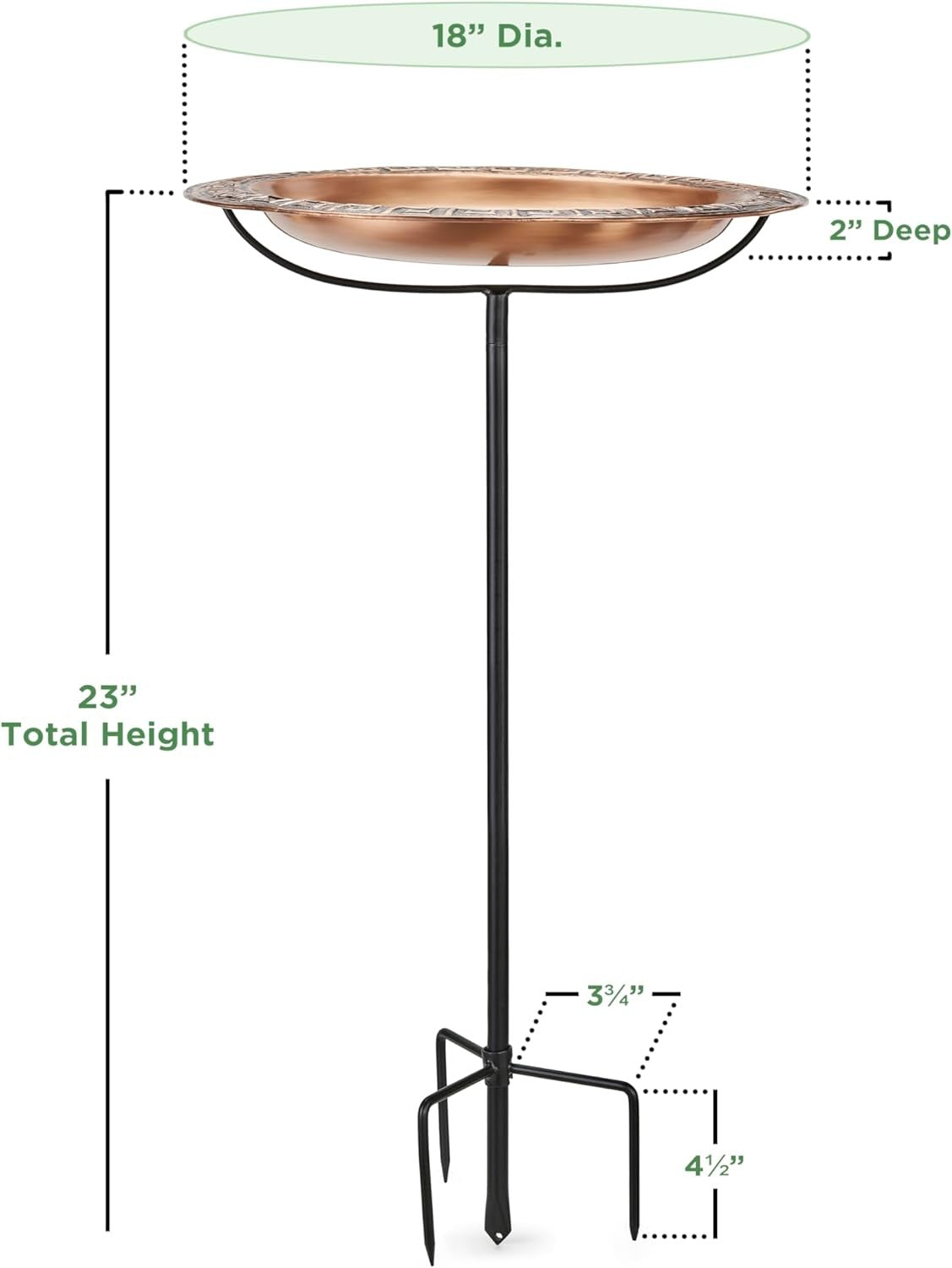 Greek Design Copper Bird Bath | 18" Large Garden Bowl with Metal Stand