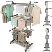 4 Tier Clothes Airer Folding Laundry Drying Rack with Wheels Space Saving