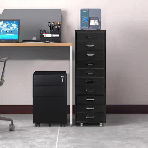 Tall Metal 10 Drawer Filing Cabinet Storage Unit on Wheels Home Office