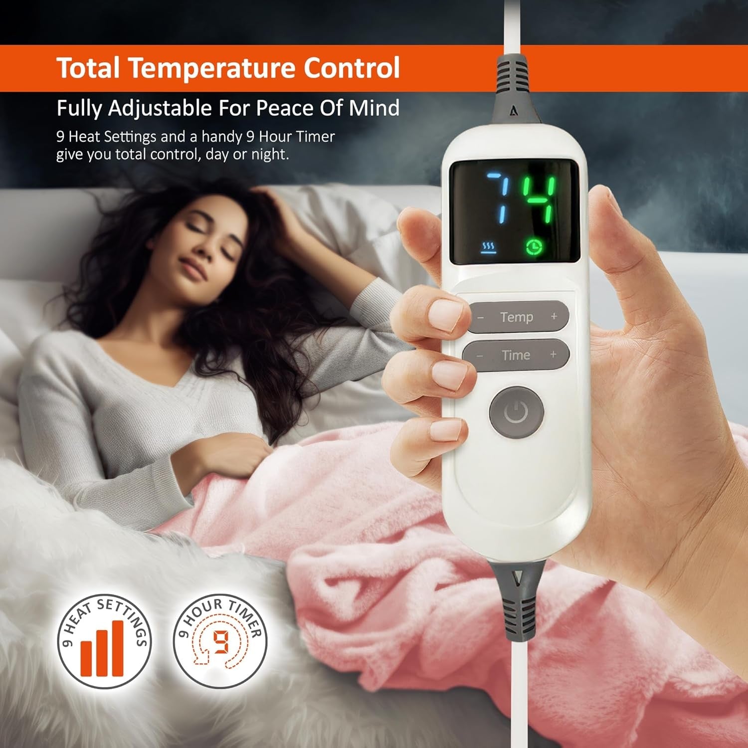 Electric Heated Throw Blanket XL 200x130cm 9 Heat Timer Auto Shut Off