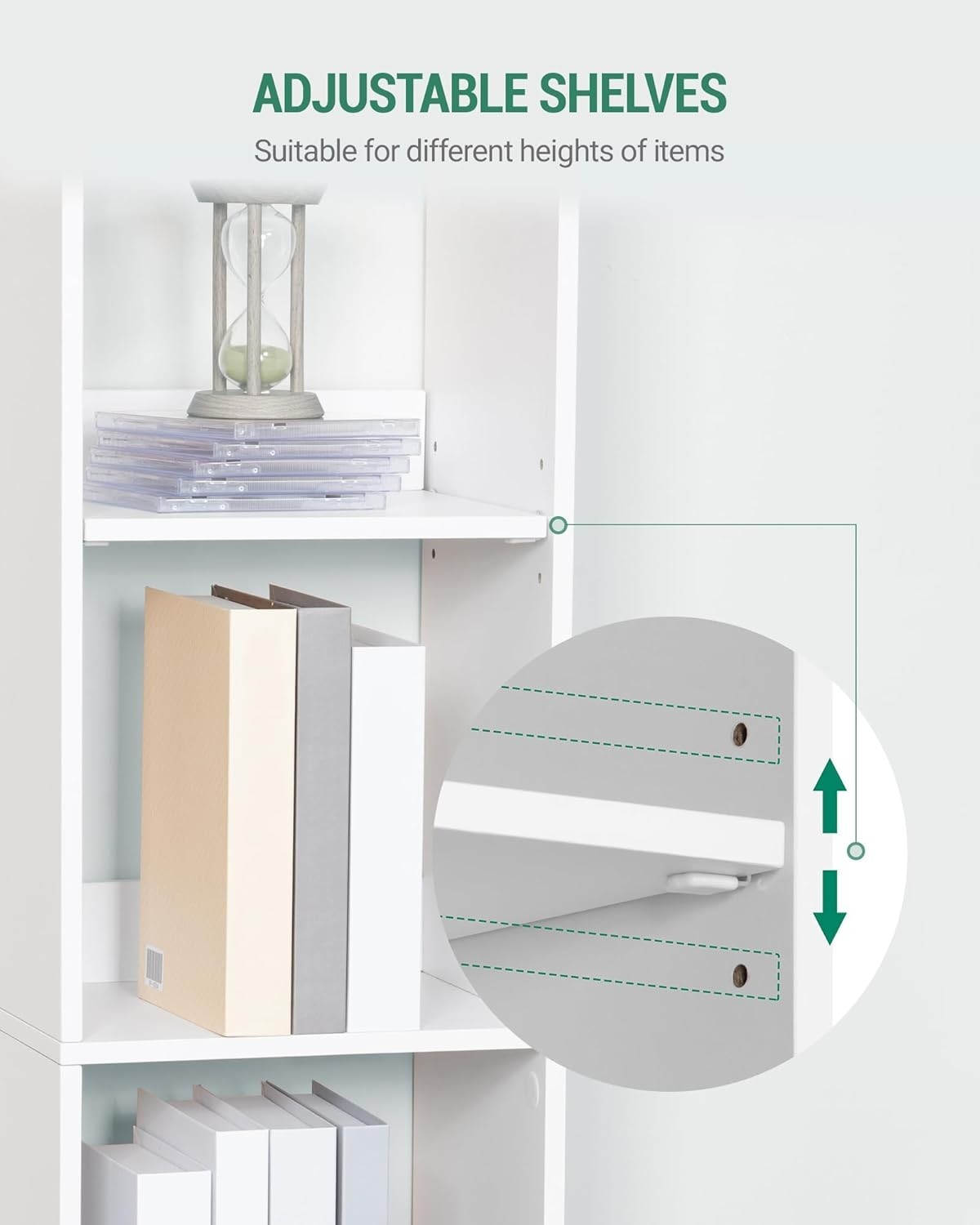 Modern 5-Tier White Wooden Bookshelf, Adjustable Shelves, 24x30x153 cm