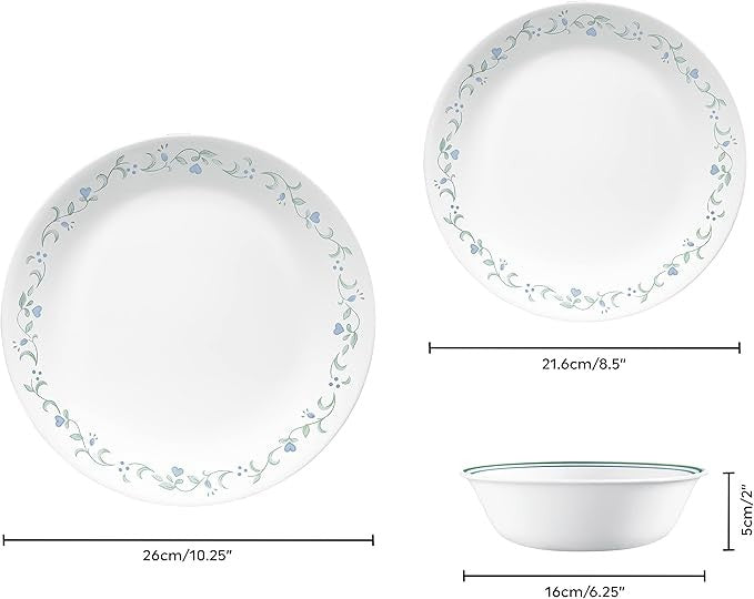 12pc Lightweight Dinnerware Set Plates Bowls Space Saving Durable Glass
