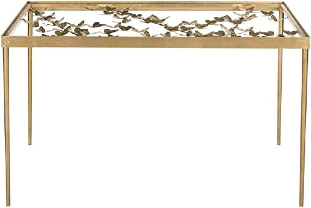 Glam Gold Leaf Writing Desk w/Clear Glass Top, Modern Iron Frame 120cm