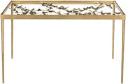 Glam Gold Leaf Writing Desk w/Clear Glass Top, Modern Iron Frame 120cm