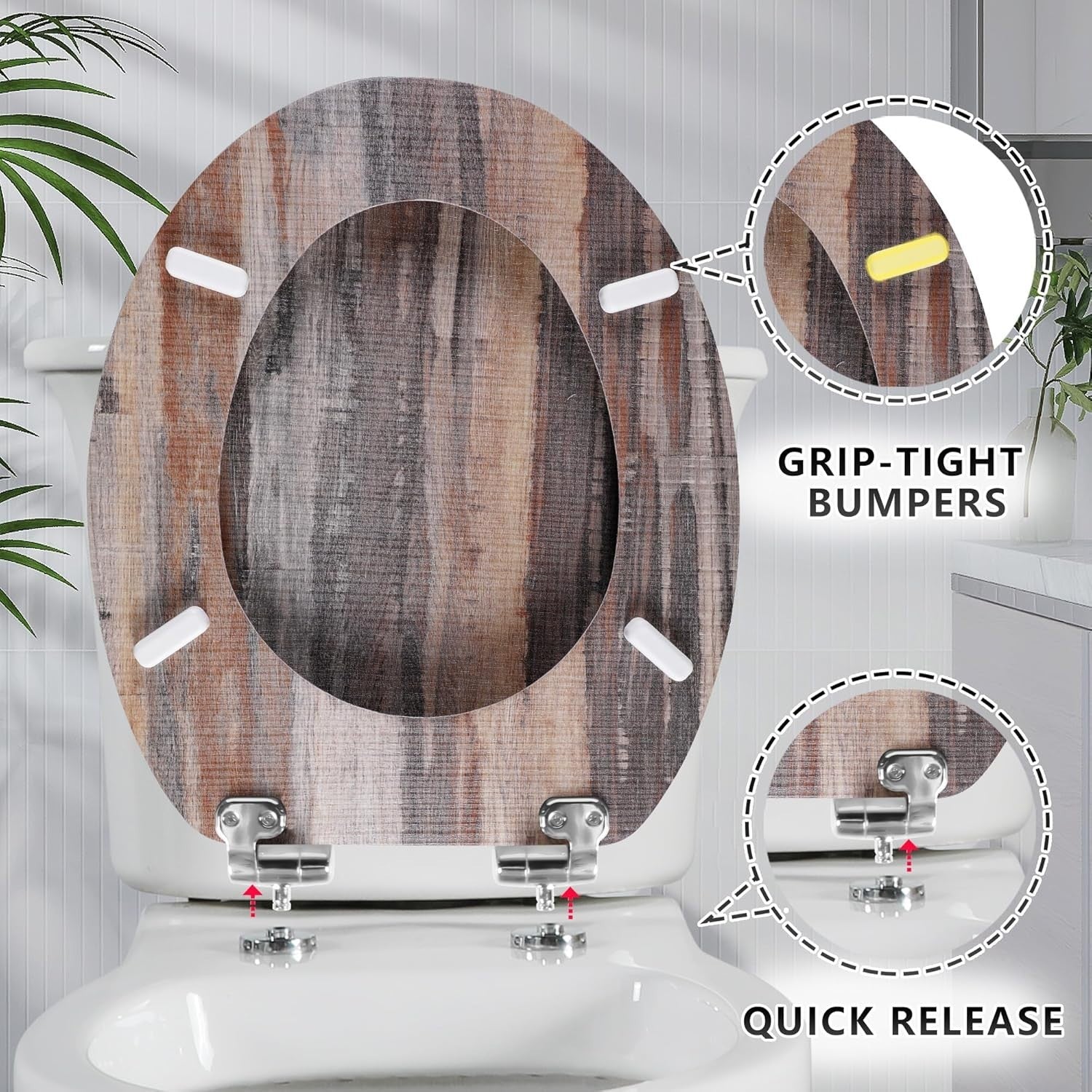 Soft Close Wooden Toilet Seat | Quick Release Adjustable Hinges 45x37cm Oval