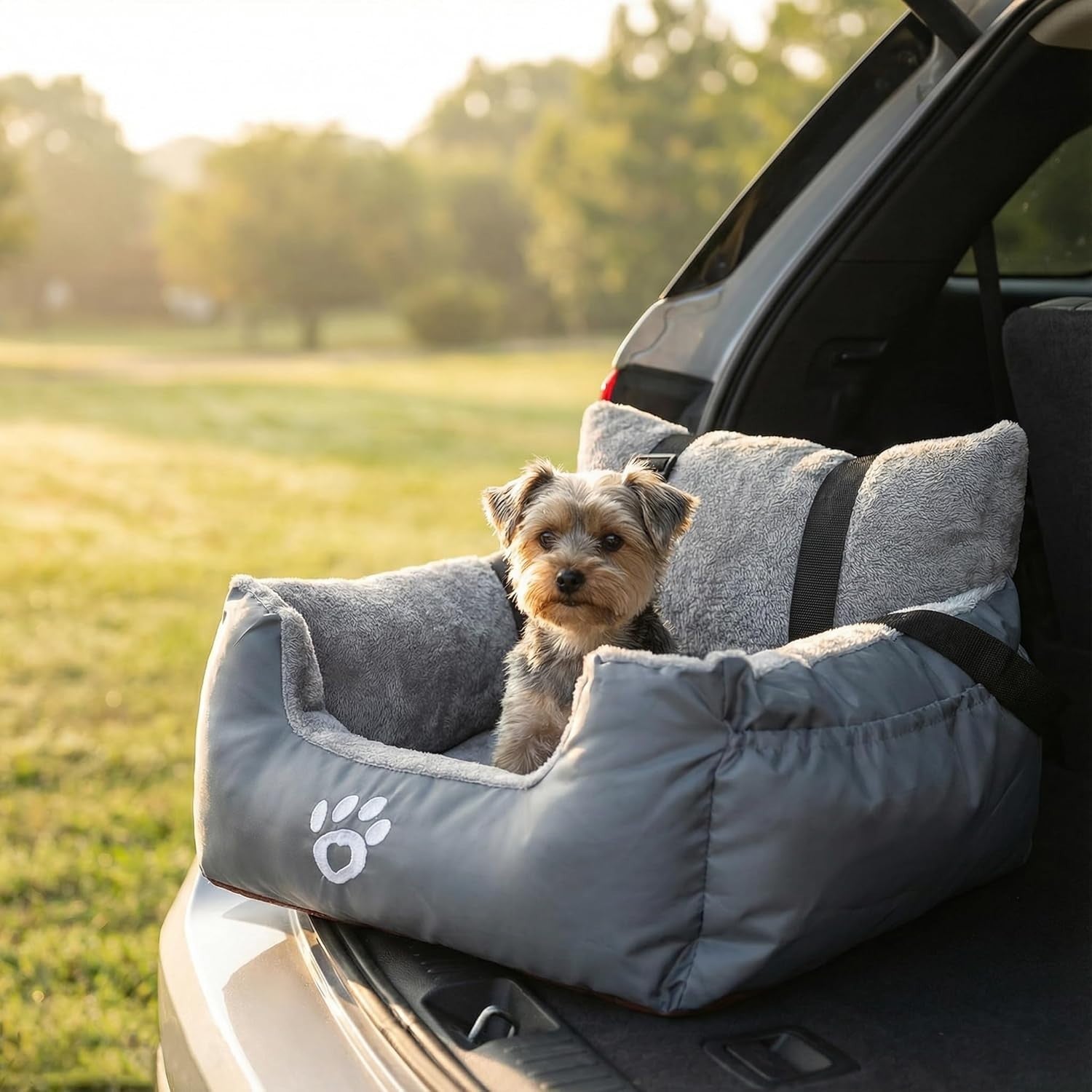 Dog Car Booster Seat Waterproof Plush Travel Bed Safety Leash 16kg