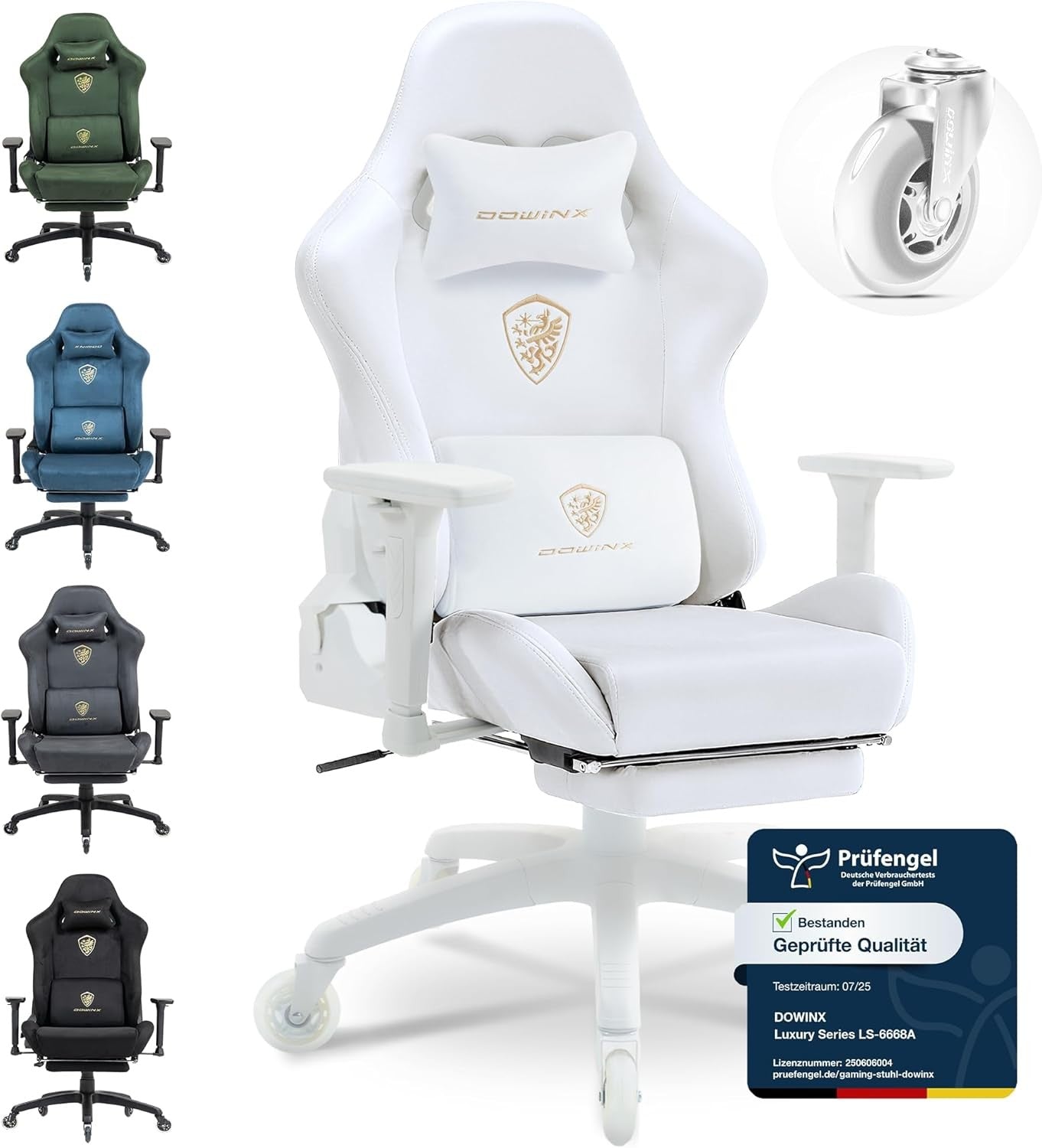 Ergonomic Gaming Chair with Footrest Microfibre Velour White
