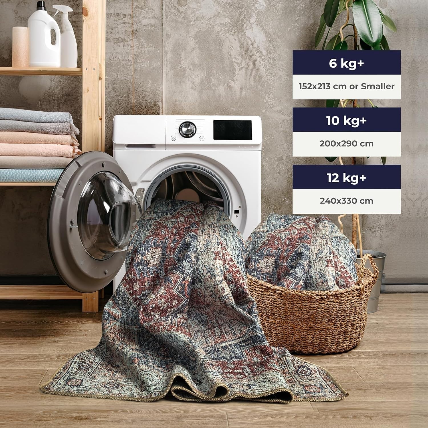 Washable Runner Rug 60x240cm Non-Slip Vintage Crimson Red Navy Hallway Kitchen