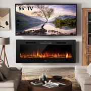 127cm Electric Wall Mounted Fireplace Insert LED Flames Remote Heat Timer
